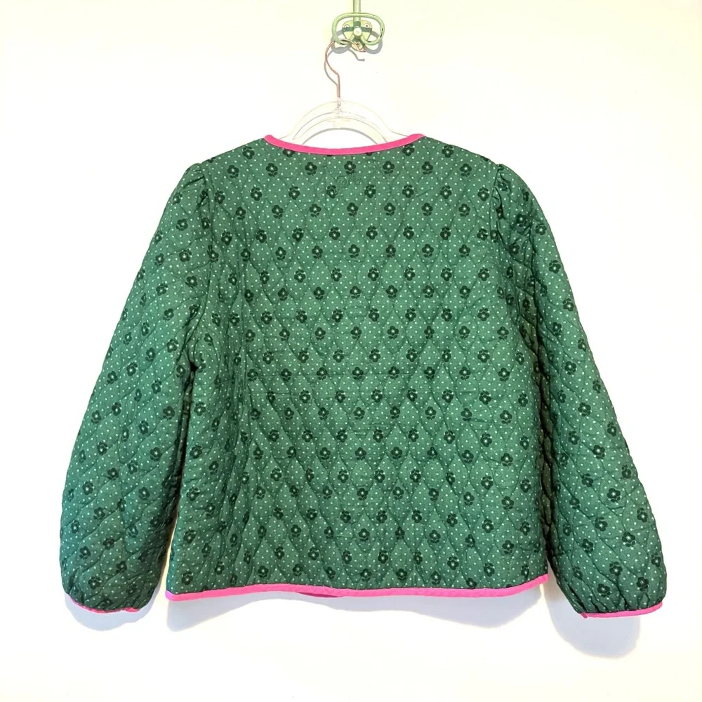 Damson Madder Diana green and pink quilted bow jacket - Picture 7 of 11